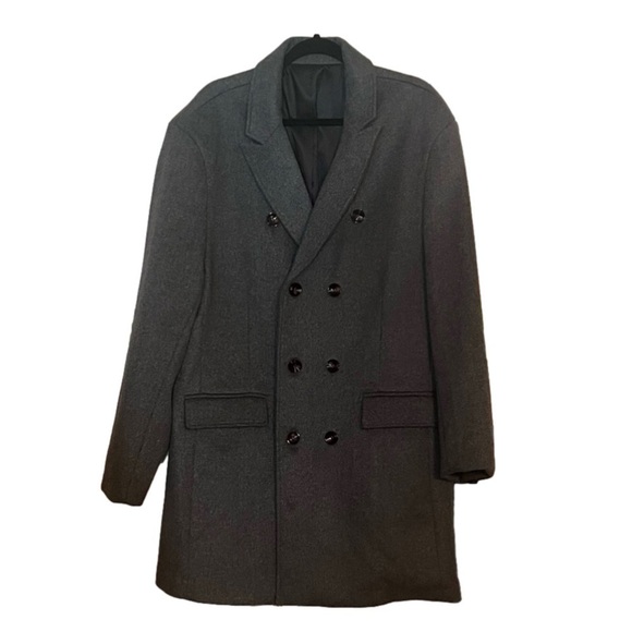 NEW Men's Premium Double Breasted gray Woolen Pea Coat - Picture 1 of 16
